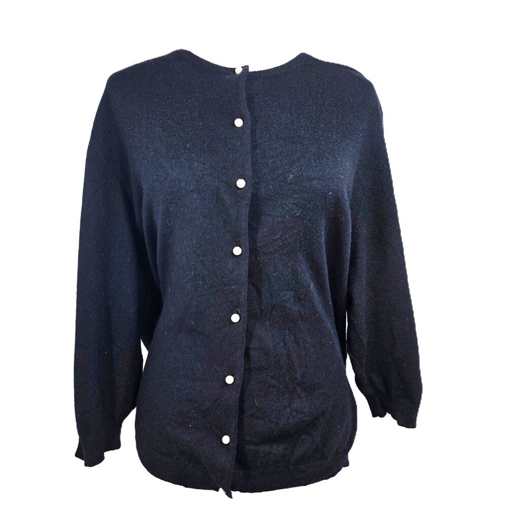 Vintage Lord & Taylor Black Pearl Button LUXURIOUS Two Ply Cashmere Cardigan